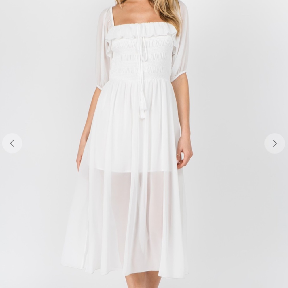 ❀ White Midi Dress Off Shoulder - Picture 11 of 12
